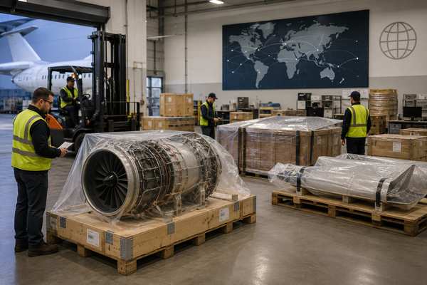 Freight being prepared for international shipment