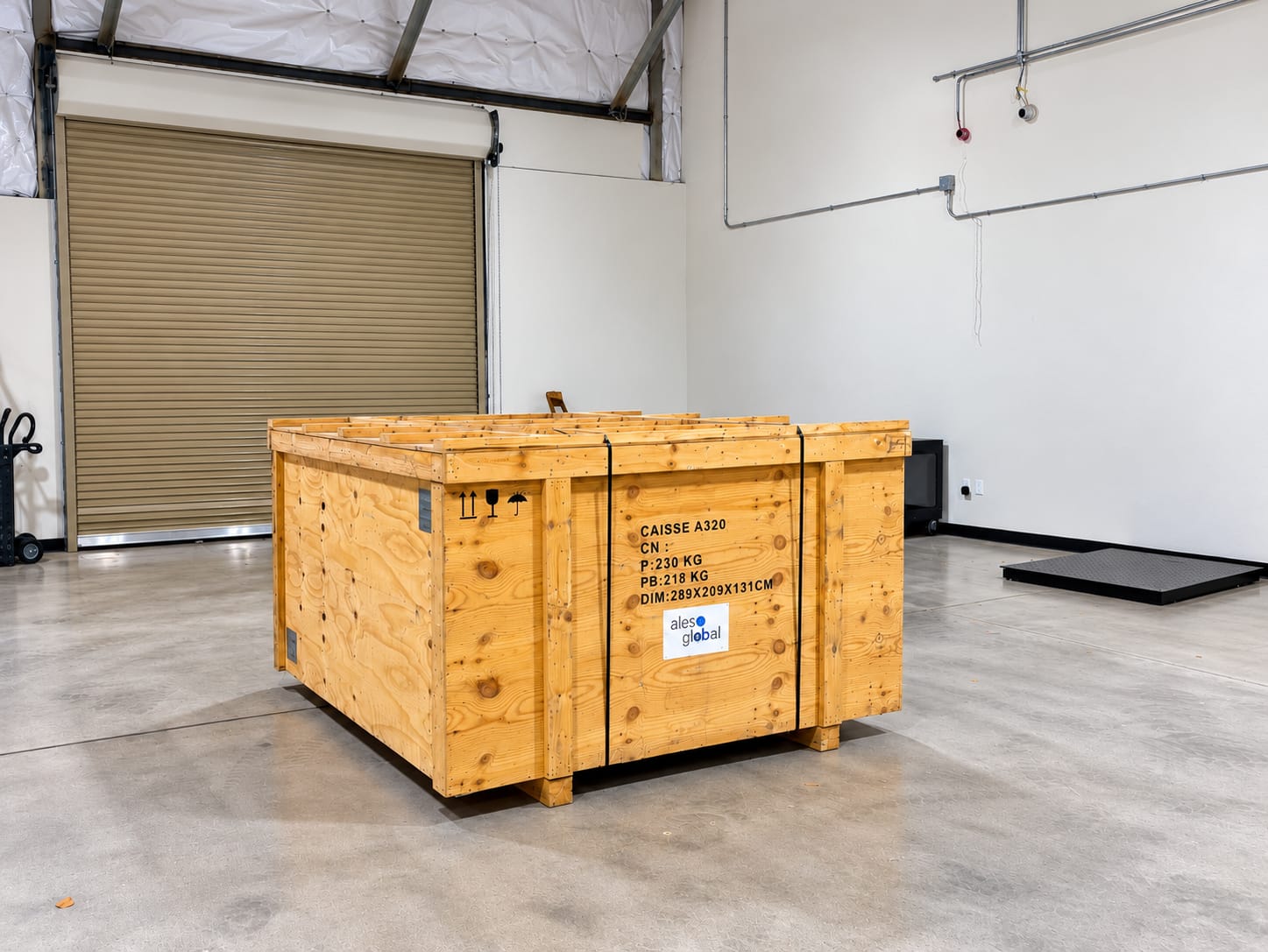 Wooden export shipping crate in the Tempe warehouse